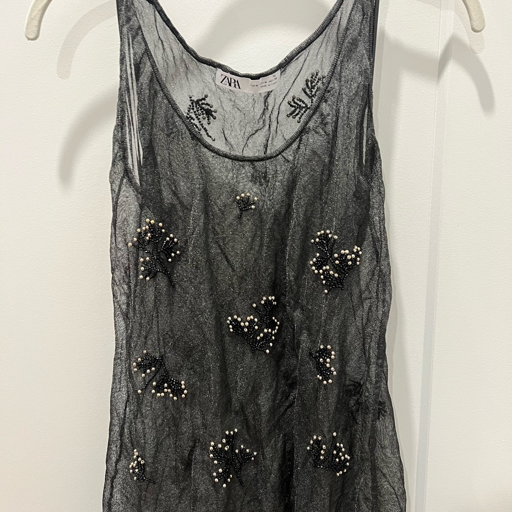 Zara Set Black Sheer Beaded Top + Jacket - Picture 2 of 3